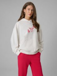 4F Bluza dresowa loose z kapturem damska - biała M. Białe bluzy damskie 4F, m, bez wzorów, z bawełny, bez ramiączek, z kapturem. Za 189.99 zł.