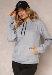 Jasnoszara Bluza z Kapturem i Kieszenią i Polarowym Wykończeniem Dafenna. Szare bluzy damskie Renee, xl, bez wzorów, z polaru, bez ramiączek, z kapturem. Za 69.99 zł.