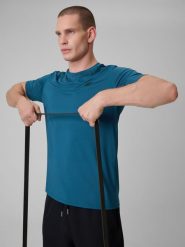 4F Koszulka treningowa regular szybkoschnąca męska - granatowa XL. Niebieskie koszulki sportowe męskie 4F, m, bez wzorów, ze skóry, bez ramiączek. Za 79.99 zł.