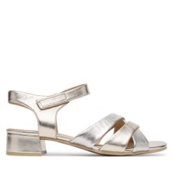 Sandały Caprice. Żółte sandały damskie Caprice, bez wzorów, bez obcasa, na słupku, bez zapięcia. Za 329.99 zł.