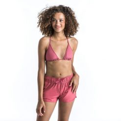 Góra kostiumu kąpielowego surfingowego damska Olaian Mae. Czerwone bikini OLAIAN, m, bez wzorów, z elastanu. W wyprzedaży za 39.99 zł.