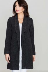 Przejściowy Czarny Płaszcz bez Zapięcia. Czarne płaszcze damskie Katrus, m, bez wzorów, z materiału, bez kołnierzyka, bez kaptura. Za 369.00 zł.