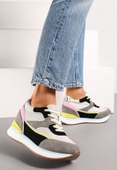 Szare Sneakersy na Ukrytym Niewysokim Koturnie z Brokatem Fioralan. Szare obuwie sportowe damskie Renee, bez wzorów, bez zapięcia. Za 119.99 zł.