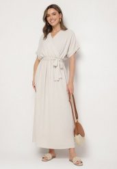 Beżowa Sukienka z Bawełną i Ozdobnym Paskiem Lunistra. Brązowe sukienki damskie Born2be, na co dzień, l, z aplikacjami, z bawełny, eleganckie, bez kołnierzyka, bez ramiączek, maxi. Za 69.99 zł.