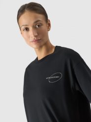 4F T-shirt oversize z nadrukiem damski - czarny XL. Czarne t-shirty damskie 4F, xl, bez wzorów, z bawełny, klasyczne, bez kołnierzyka, bez ramiączek. W wyprzedaży za 39.99 zł.