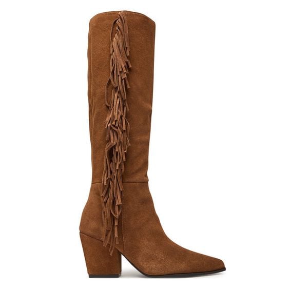 Kozaki Aldo. Brązowe kozaki damskie Aldo, bez wzorów, bez obcasa, na słupku, bez zapięcia. Za 529.99 zł.