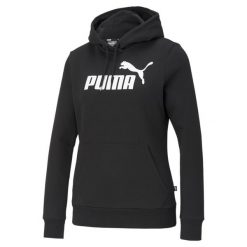 Damska bluza z kapturem z logo Essentials PUMA Black. Czarne bluzy damskie Puma, xs, bez wzorów, z dzianiny, eleganckie, bez ramiączek, z kapturem. Za 164.35 zł.