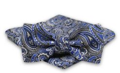Niebiesko-Granatowa Mucha Męska -ALTIES- z Taką Samą Poszetką, Wzór Paisley, Łezki. Niebieskie krawaty i muchy Alties, bez wzorów, eleganckie. Za 54.00 zł.