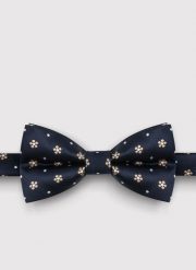 PAKO LORENTE – Granatowa mucha męska w srebrne i złote kwiatki i kropki. Szare krawaty i muchy Pako Lorente, bez wzorów, eleganckie. Za 49.99 zł.