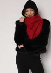 Czerwony Gładki Szalik z Frędzlami Vetiela. Czerwone szaliki damskie Born2be, na zimę, bez wzorów, z jeansu. Za 34.99 zł.