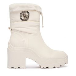 Botki Guess. Białe botki damskie Guess, z aplikacjami, bez obcasa, na słupku, bez zapięcia. Za 659.99 zł.