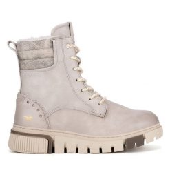 Botki Mustang. Szare botki damskie Mustang, bez wzorów, bez obcasa, na płaskiej podeszwie, bez zapięcia. Za 369.99 zł.