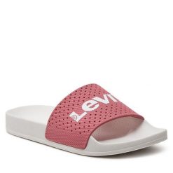 Klapki Levi's®. Czerwone klapki damskie bez wzorów, bez obcasa, bez zapięcia. Za 139.99 zł.