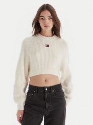 Tommy Jeans Sweter Badge DW0DW21677 Écru Regular Fit. Swetry nierozpinane damskie Tommy Jeans, xxs, bez wzorów, z jeansu, bez kołnierzyka, bez ramiączek. Za 339.99 zł.
