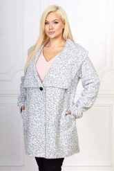 Popielaty melanżowy płaszcz Mery PLUS SIZE XXL JESIEŃ. Szare płaszcze damskie Moda Size Plus Iwanek, na jesień, plus size, bez wzorów, ze skóry, eleganckie, bez kołnierzyka, bez kaptura. W wyprzedaży za 119.90 zł.