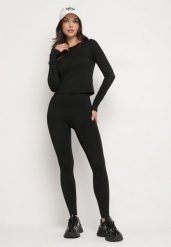 Czarny Komplet Sportowy Legginsy i Bluzka z Długim Rękawem Toretta. Czarne legginsy damskie Born2be, m, z aplikacjami, długie, na fitness i siłownię. Za 99.99 zł.