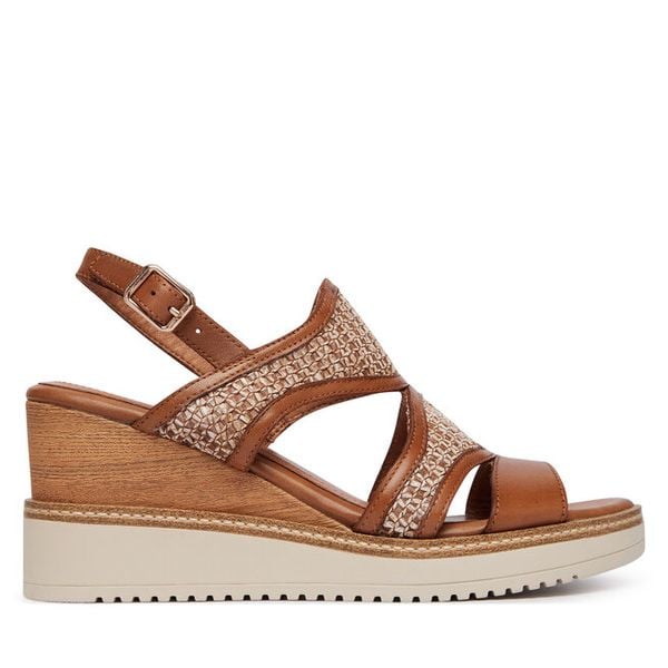Sandały Tamaris. Brązowe sandały damskie Tamaris, bez wzorów, bez obcasa, na koturnie, bez zapięcia. Za 324.99 zł.