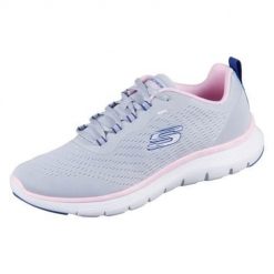 Buty do chodzenia damskie Skechers Flex Appeal 4.0. Niebieskie obuwie sportowe damskie Skechers, bez wzorów, z materiału, bez zapięcia, trekkingowe. Za 406.00 zł.