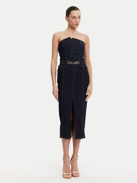 Fracomina Sukienka jeansowa FR25SD4010D46093 Granatowy Slim Fit. Niebieskie sukienki damskie Fracomina, s, bez wzorów, z bawełny, bez kołnierzyka, bez ramiączek. Za 489.99 zł.