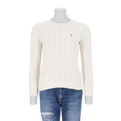 Second life - Damski beżowy sweter z warkoczowym splotem - Jak nowy. Brązowe swetry nierozpinane damskie Ralph Lauren, bez wzorów, ze splotem, sportowe, bez kołnierzyka, bez ramiączek. Za 255.56 zł.