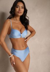 Niebieskie Bikini Majtki Figi i Biustonosz z Metaliczną Ozdobą Kinalenna. Niebieskie bikini Renee, z aplikacjami. Za 54.99 zł.