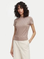 Guess T-Shirt W4BI26 J1314 Beżowy ciemny Regular Fit. Brązowe t-shirty damskie Guess, xxl, z aplikacjami, z bawełny, bez kołnierzyka, bez ramiączek. Za 264.99 zł.