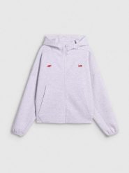 4F Bluza dresowa regular z kapturem damska - szara M. Szare bluzy damskie 4F, m, bez wzorów, z dresówki, sportowe, bez ramiączek, z kapturem. Za 199.99 zł.
