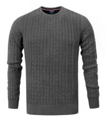 Bawełniany Sweter Męski - Pako Jeans - Splot Warkoczowy - Grafit. Szare swetry męskie Pako Jeans, na wiosnę, l, bez wzorów, z bawełny, eleganckie, bez kołnierzyka, bez ramiączek. Za 169.00 zł.