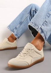 Beżowe Sneakersy przed Kostkę z Ozdobnymi Przeszyciami Erdafa. Brązowe obuwie sportowe damskie Born2be, bez wzorów, bez zapięcia. Za 59.99 zł.
