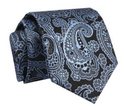 Krawat - ALTIES - Czerń z Niebieskim Wzorem Orientalnym. Niebieskie krawaty i muchy Alties, bez wzorów, z tkaniny, eleganckie. Za 49.00 zł.