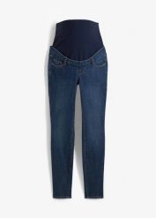 Jeansy ciążowe skinny z bawełną organiczną. Niebieskie jeansy damskie bonprix, bez wzorów, z bawełny, moda ciążowa. Za 169.99 zł.