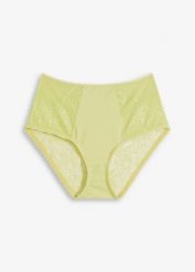 Figi z wysoką talią z delikatną koronką. Zielone majtki damskie bonprix, z koronki. Za 54.99 zł.