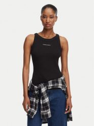 Tommy Jeans Top Ess Logo 1 DW0DW22806 Czarny Slim Fit. Czarne topy damskie Tommy Jeans, s, bez wzorów, z bawełny, bez kołnierzyka, bez ramiączek. Za 149.99 zł.