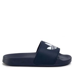 Klapki adidas. Niebieskie klapki damskie Adidas, bez wzorów, sportowe, bez obcasa, bez zapięcia. Za 179.99 zł.