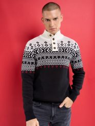 Sweter męski z golfem z motywem norweskim czarny Kristof 906. Czarne swetry męskie BIG STAR, na zimę, l, bez wzorów, z materiału, klasyczne, bez kołnierzyka, bez ramiączek. W wyprzedaży za 179.99 zł.