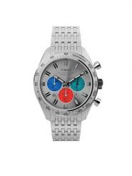 Timex Zegarek Waterbury Chronograph TW2V42400 Srebrny. Szare, cyfrowe zegarki męskie Timex, bez wzorów, srebrne. Za 990.99 zł.
