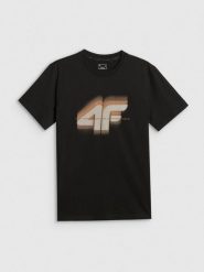 4F T-shirt regular z nadrukiem męski - czarny S. Czarne t-shirty męskie 4F, m, bez wzorów, z materiału, bez kołnierzyka, bez ramiączek. Za 69.99 zł.