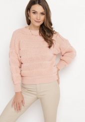 Różowy Sweter o Krótkim Fasonie z Luźnymi Rękawami Hejlla. Czerwone swetry nierozpinane damskie Born2be, na jesień, bez wzorów, z materiału, bez kołnierzyka, bez ramiączek. Za 84.99 zł.