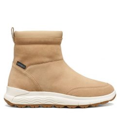 Botki Geox. Brązowe botki damskie Geox, bez wzorów, bez obcasa, na płaskiej podeszwie, bez zapięcia. Za 769.99 zł.