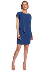 Krótka Dwuwarstwowa Sukienka - Niebieska. Niebieskie sukienki damskie MOE, l, bez wzorów, z elastanu, wizytowe, bez kołnierzyka, bez ramiączek, mini. Za 324.90 zł.