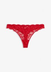 Stringi mini z miękkiej koronki. Czerwone majtki damskie bonprix, z koronki. Za 47.99 zł.