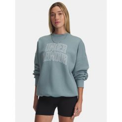Bluza Damska Oversize Z Logo Under Armour Rival Fleece Varsity. Szare bluzy damskie Under Armour, bez wzorów, sportowe, bez ramiączek, bez kaptura. W wyprzedaży za 163.50 zł.