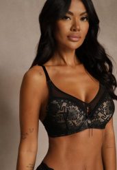 Czarno-Beżowy Biustonosz Ozdobiony Transparentnymi Wstawkami i Koronką Brannor. Czarne biustonosze Renee, z aplikacjami, z koronki. Za 39.99 zł.