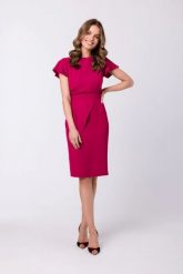 Elegancka ołówkowa sukienka z paskiem krótki rękaw fioletowa. Fioletowe sukienki damskie Stylove, do pracy, s, bez wzorów, z elastanu, biznesowe, z asymetrycznym kołnierzem, bez ramiączek, midi, asymetryczne. Za 329.00 zł.