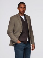 Męska elegancka marynarka SLIM FIT z rayonem – oliwkowa V5 - Rozmiar: XL. Zielone marynarki męskie Ombre Clothing, m, bez wzorów, z materiału, eleganckie, bez kołnierzyka, bez ramiączek. W wyprzedaży za 449.99 zł.