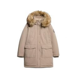Parka z sztucznego futra damska Superdry Everest. Brązowe parki damskie Superdry, na zimę, bez wzorów, bez kaptura. Za 834.80 zł.