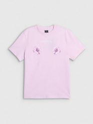 4F T-shirt loose z nadrukiem damski - różowy L. Czerwone koszulki sportowe damskie 4F, l, bez wzorów, z bawełny, bez ramiączek. Za 79.99 zł.