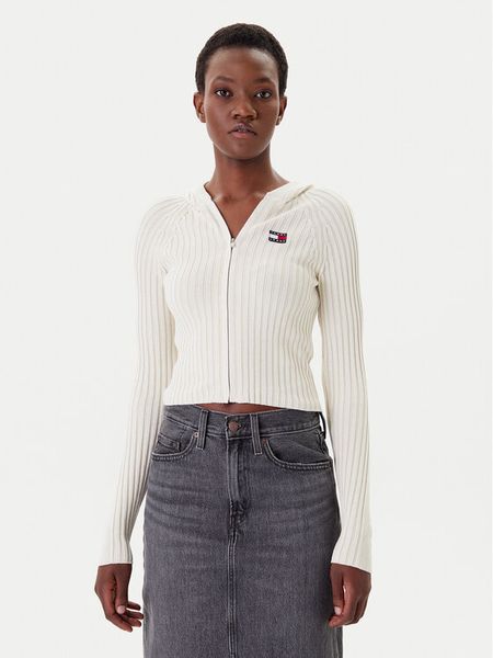 Tommy Jeans Kardigan DW0DW20974 Écru Slim Fit. Kardigany damskie Tommy Jeans, m, bez wzorów, z jeansu, bez kołnierzyka. Za 259.99 zł.