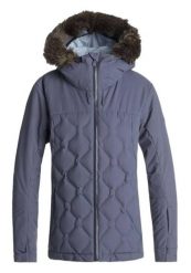 Kurtka narciarska damska Roxy Quilted membrana 20K. Niebieskie kurtki sportowe damskie Roxy, na zimę, s, bez wzorów, z futra, bez ramiączek, z kapturem, narciarskie, primaloft. Za 642.49 zł.
