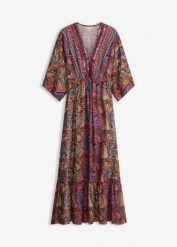Długa sukienka. Czerwone sukienki damskie bonprix, bez wzorów, eleganckie, bez kołnierzyka, bez ramiączek, maxi. Za 219.99 zł.